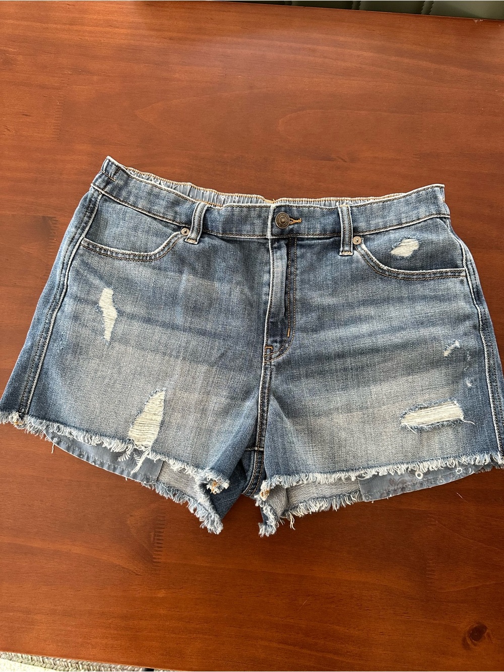 aerie Light Blue Distressed Denim Shorts